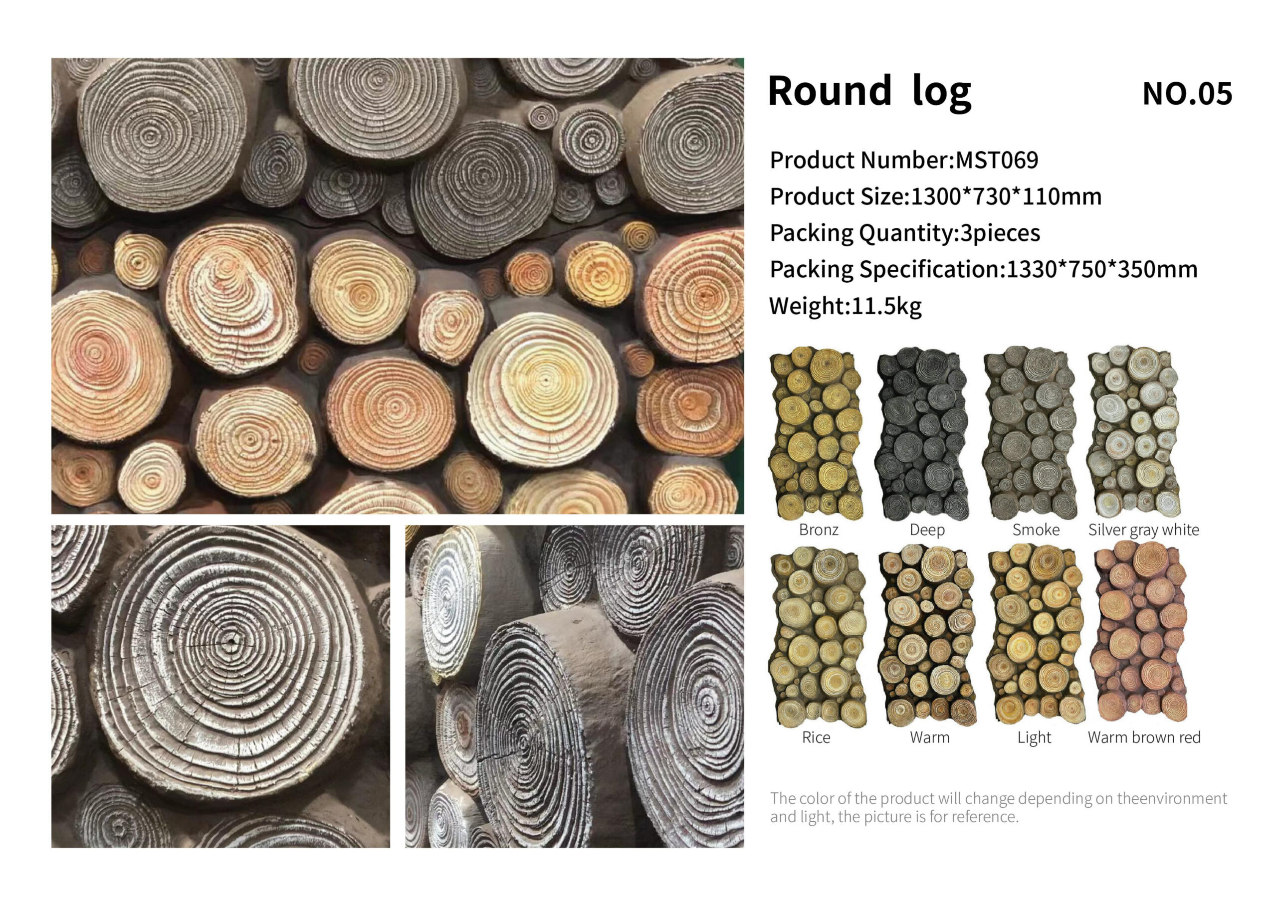 Round log PU wall panel