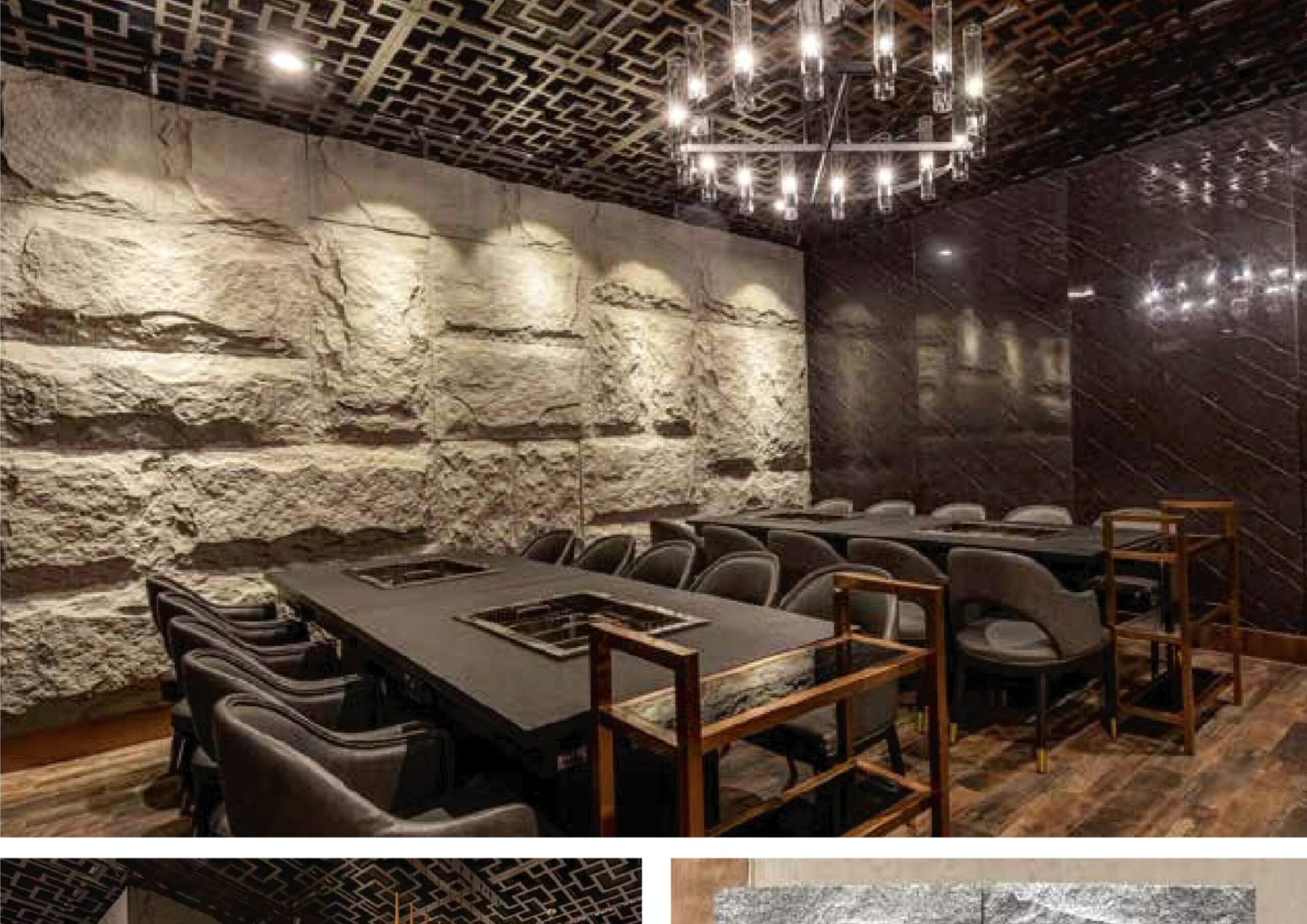 Artistic commercial interior wall finished with PU stone panels
